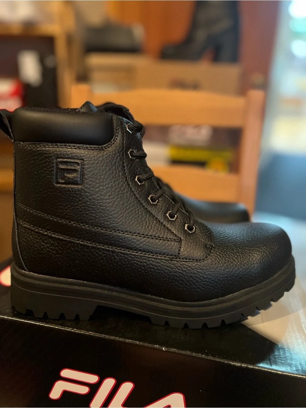 Fila Black Men's Rugged Lace-Up Leather Boots